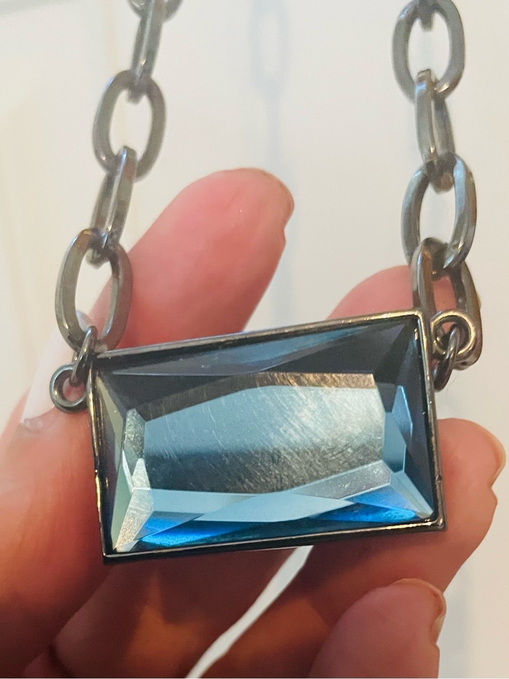 Blue Rectangular Crystal Pendant Necklace - Women Jewelry